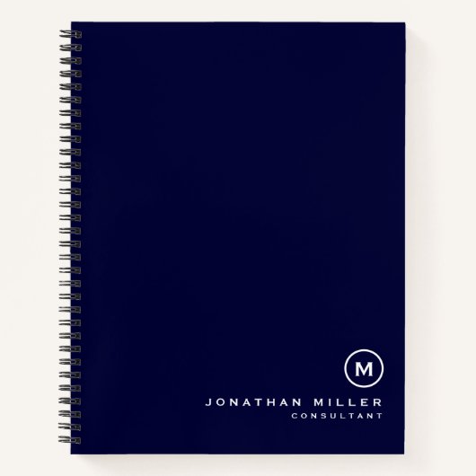 Minimalistisches Navy Blue Monogram ErstNotebook Notizblock (Vorderseite)