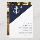 Minimalistisches Navy Blue Nautical Wedding Foto Einladung (Vorne/Hinten)