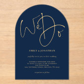 Minimalistisches Navy Blue und Gold Script machen Acryleinladungen (Vorderseite)