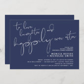 Minimalistisches Navy-Script-Hochzeitsessen Probe Einladung (Vorne/Hinten)