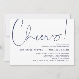 Minimalistisches Navy-Script-Hochzeitsessen Probe Einladung