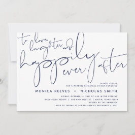 Minimalistisches Navy-Script-Hochzeitsessen Probe Einladung