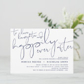 Minimalistisches Navy-Script-Hochzeitsessen Probe Einladung (Stehend Vorderseite)
