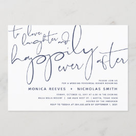 Minimalistisches Navy-Script-Hochzeitsessen Probe Einladung