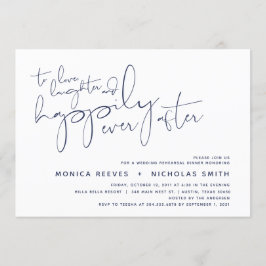 Minimalistisches Navy-Script-Hochzeitsessen Probe Einladung