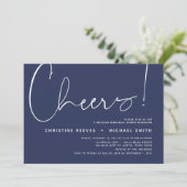 Minimalistisches Navy-Script-Hochzeitsessen Probe Einladung (Stehend Vorderseite)
