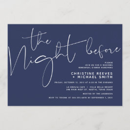 Minimalistisches Navy-Script-Hochzeitsessen Probe Einladung