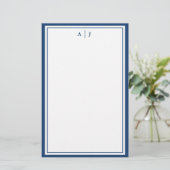 Minimalistisches Navy-Two-Border-Monogramm Briefpapier (Stehend Vorderseite)