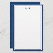 Minimalistisches Navy-Two-Border-Monogramm Briefpapier (Vorne/Hinten)
