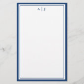 Minimalistisches Navy-Two-Border-Monogramm Briefpapier (Vorderseite)