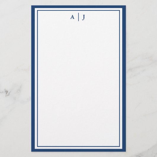 Minimalistisches Navy-Two-Border-Monogramm Briefpapier (Vorderseite)