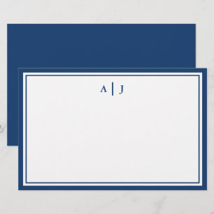 Minimalistisches Navy-Two-Border-Monogramm Briefpapier