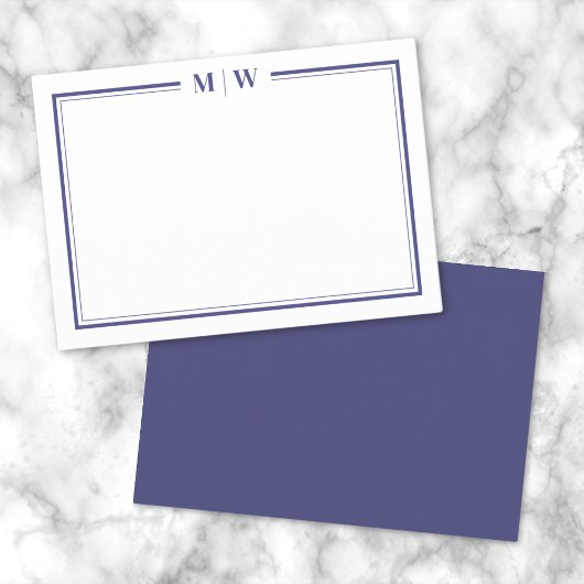 Minimalistisches Navy-Two-Border-Monogramm Mitteilungskarte