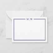 Minimalistisches Navy-Two-Border-Monogramm Mitteilungskarte (Vorderseite)