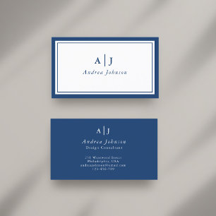 Minimalistisches Navy-Two-Border-Monogramm Visitenkarte