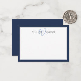 Minimalistisches Navyblau-Doppelrand-Monogramm Mitteilungskarte