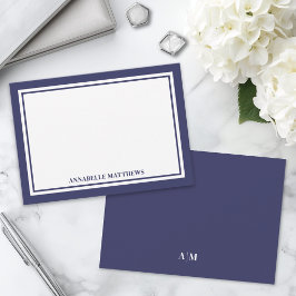 Minimalistisches Navyblau-Doppelrand-Monogramm Mitteilungskarte