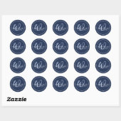 Minimalistisches Navyblau-Script-Rahmen-Monogramm Runder Aufkleber (Blatt)