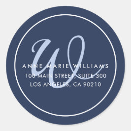 Minimalistisches Navyblau-Script-Rahmen-Monogramm Runder Aufkleber