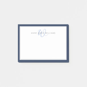 Minimalistisches Navyblau-Script-Zwei-Rahmen-Monog Post-it Klebezettel
