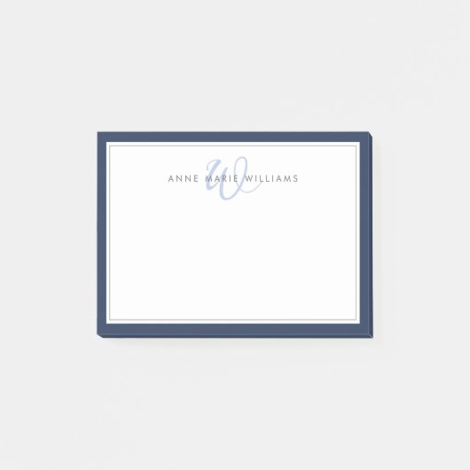 Minimalistisches Navyblau-Script-Zwei-Rahmen-Monog Post-it Klebezettel (Vorderseite)