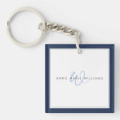 Minimalistisches Navyblau-Script Zwei-Rahmen-Monog Schlüsselanhänger (Vorderseite)