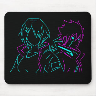 Minimalistisches Neon Rosa & Blau Cyberpunk Anime  Mousepad