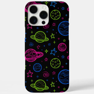 Minimalistisches Neon-Weltraum- und Planeten-Nacht iPhone 16 Pro Max Hülle