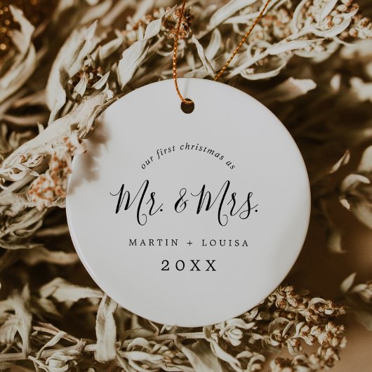 Minimalistisches neu verheiratetes Foto Keramik Ornament