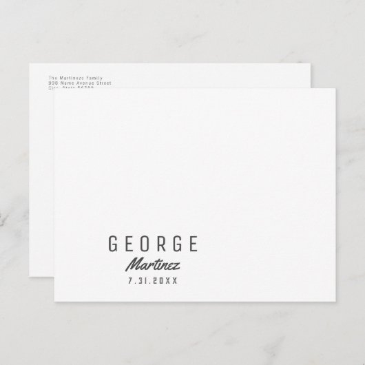 Minimalistisches neues Baby-Foto - Geburtsankündig Postkarte (Vorne/Hinten)