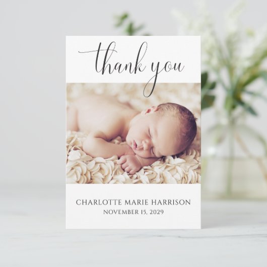 Minimalistisches neues Baby Vielen Dank für die Ge Einladung (Stehend Vorderseite)