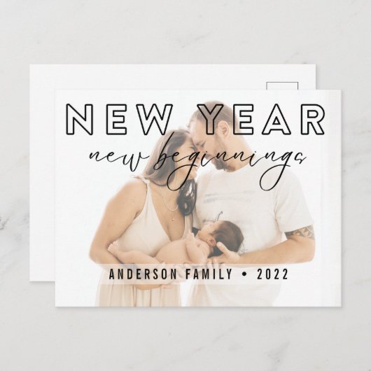 Minimalistisches Neues Jahr Neubeginn Foto Urlaub Postkarte (Vorne/Hinten)