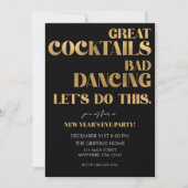 Minimalistisches neues Jahr Schwarz und Gold Einladung (Vorderseite)