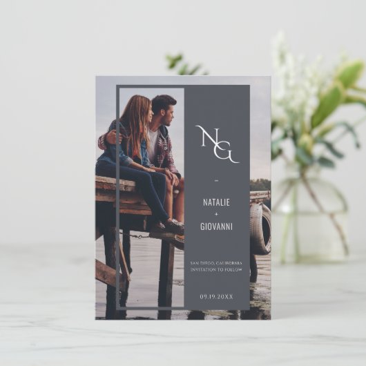 Minimalistisches neutrales Scrapbook 4 Foto Save The Date (Stehend Vorderseite)