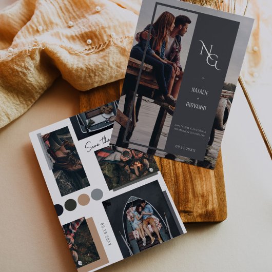 Minimalistisches neutrales Scrapbook 4 Foto Save The Date
