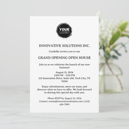 Minimalistisches New Business Open House Einladung (Stehend Vorderseite)