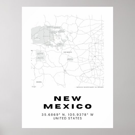 Minimalistisches New Mexico Map Art - Schwarz und  Poster (Vorne)