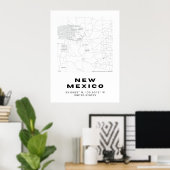 Minimalistisches New Mexico Map Art - Schwarz und Poster (Heimbüro)