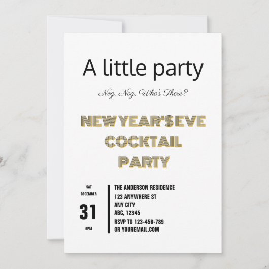 Minimalistisches New Year Eve Cocktail Party Einladung (Vorderseite)