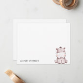 Minimalistisches Niedliches Babyhippo Kinder Perso Mitteilungskarte (Vorderseite/Rückseite Beispiel)