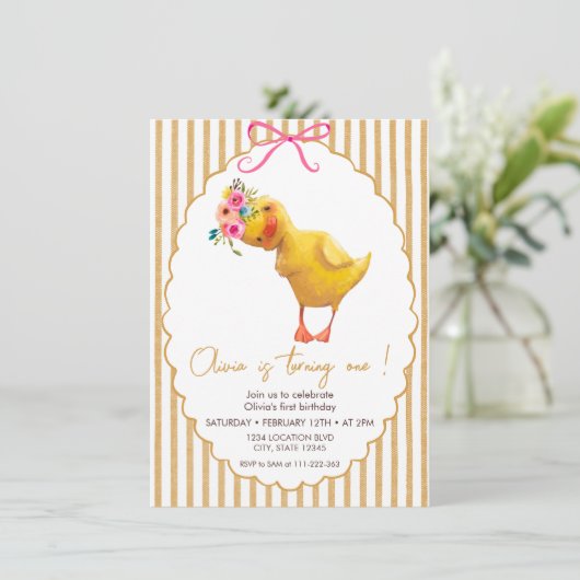 Minimalistisches Niedliches Duckling zum Geburtsta Einladung (Stehend Vorderseite)