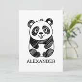 Minimalistisches Niedliches Panda in Schwarz und W Einladung (Stehend Vorderseite)