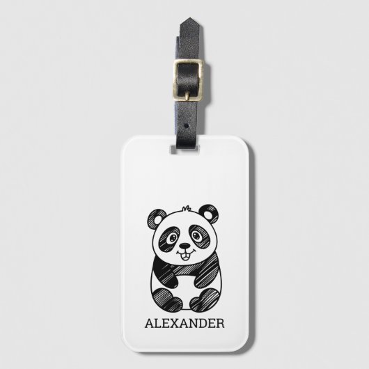 Minimalistisches Niedliches Panda in Schwarz und W Gepäckanhänger (Vorderseite Vertikal)