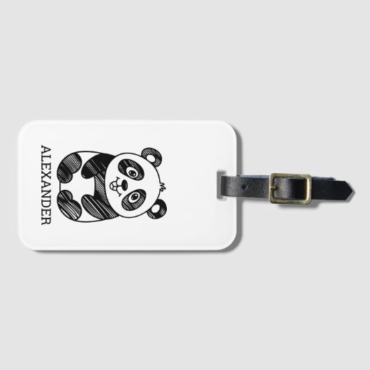 Minimalistisches Niedliches Panda in Schwarz und W Gepäckanhänger (Vorderseite (Horizontal))