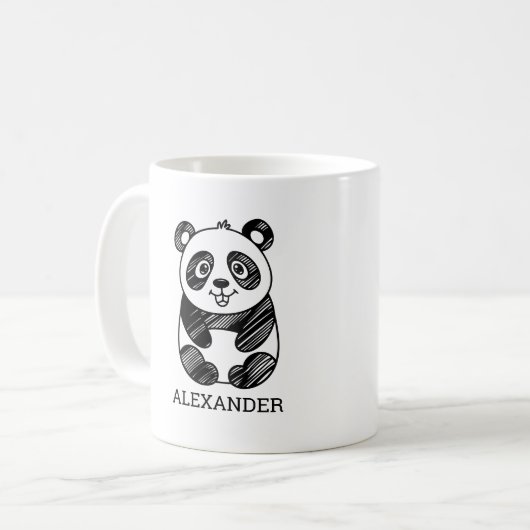 Minimalistisches Niedliches Panda in Schwarz und W Kaffeetasse (Vorderseite Links)