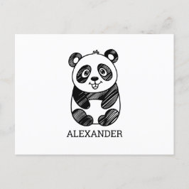 Minimalistisches Niedliches Panda in Schwarz und W Postkarte