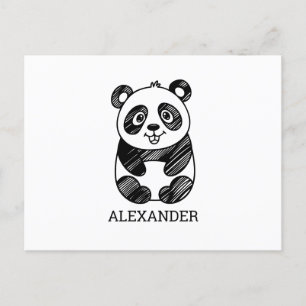 Minimalistisches Niedliches Panda in Schwarz und W Postkarte