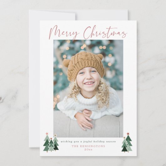 Minimalistisches Niedliches Rosa Bäume Weihnachten (Vorderseite)