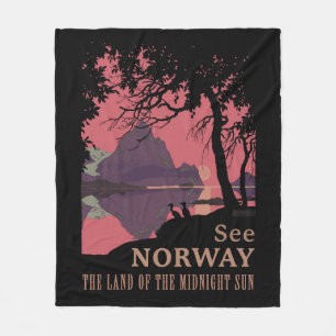 Minimalistisches Norwegen-Sonnenuntergangs-Poster Fleecedecke