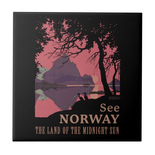 Minimalistisches Norwegen-Sonnenuntergangs-Poster Fliese (Vorderseite)
